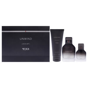 Unwind by Tumi Men 3 Pc Gift Set 3.4oz EDP Spray, 1oz EDP Spray, 6.7oz Body Wash